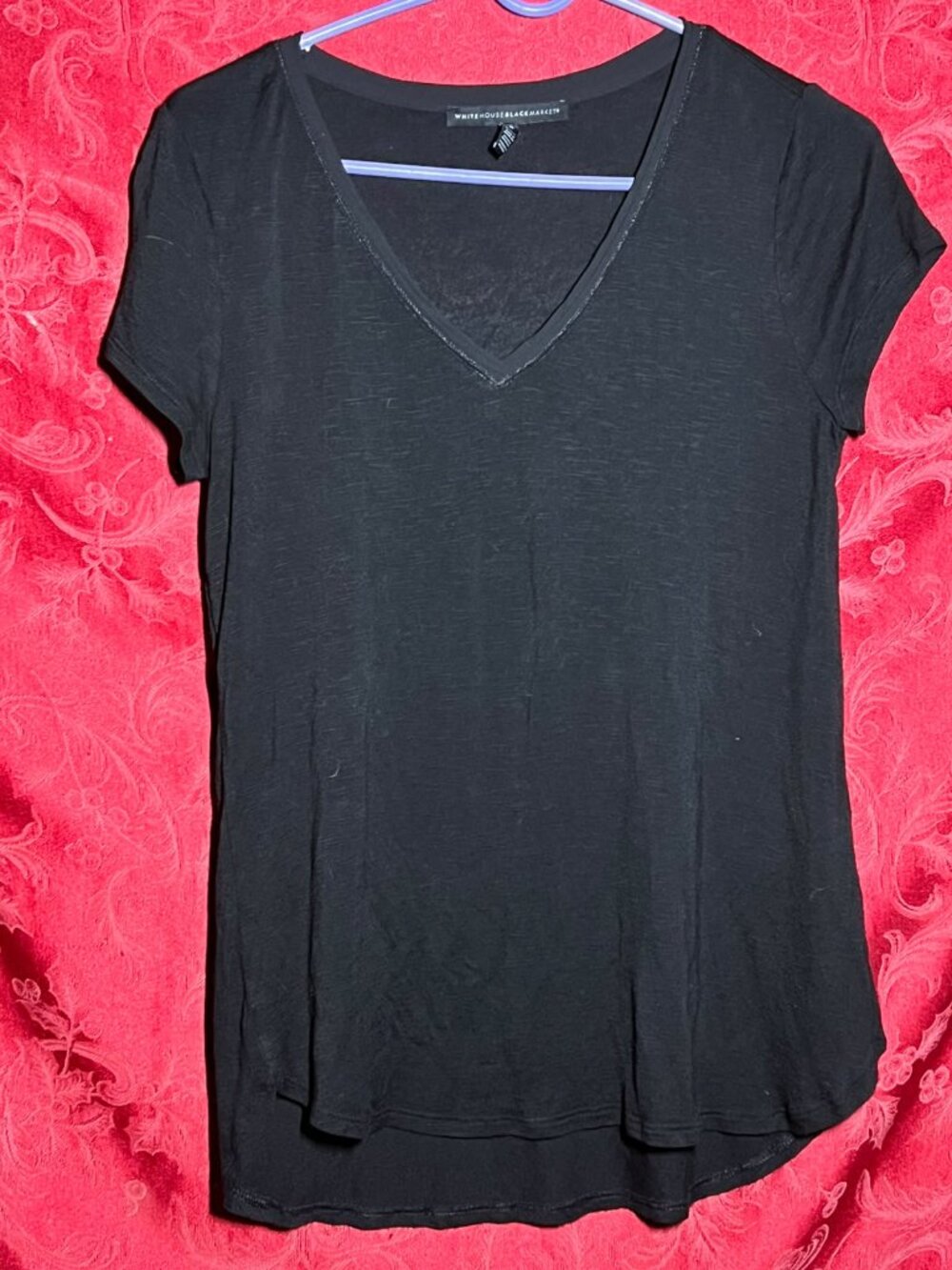 White House Black Market Black V-Neck Short Sleeve Top Size S